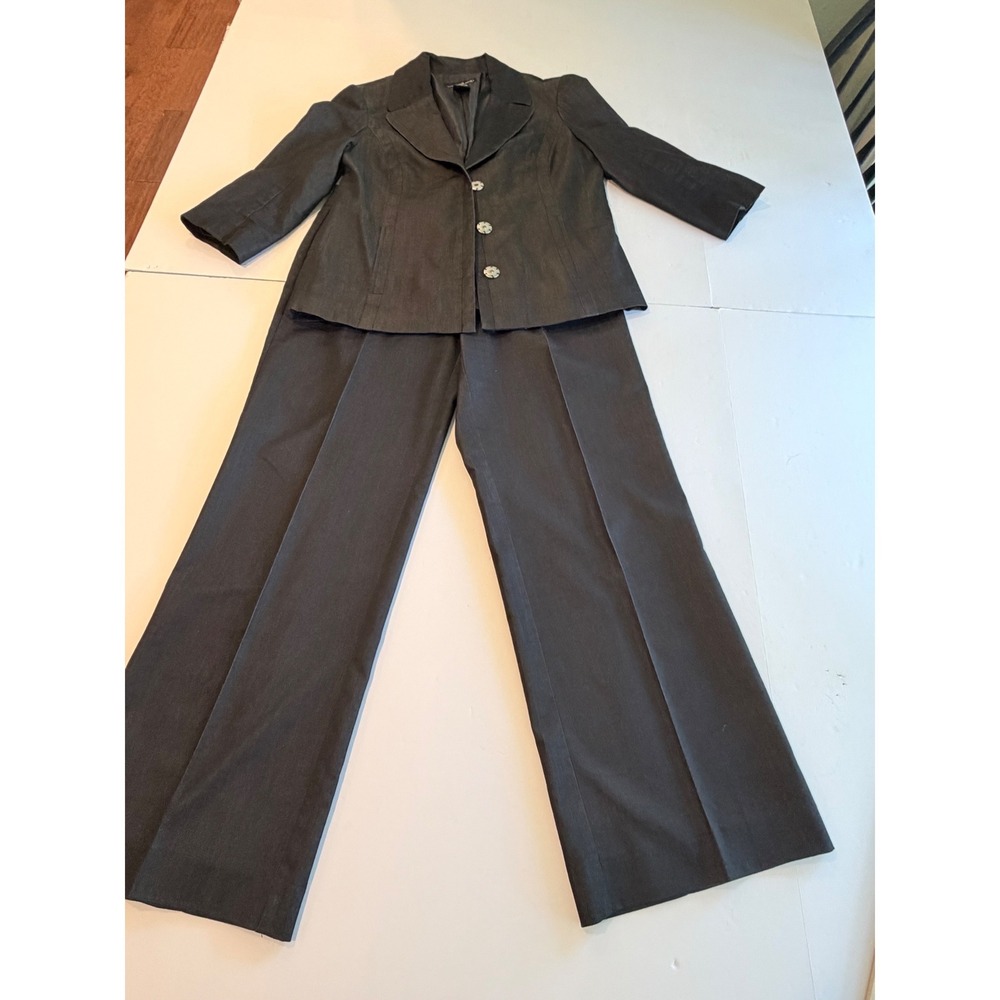 Willi Smith Womens 2 Piece Pant Suit Charcoal Gray Wide Leg Blazer Set Size 8